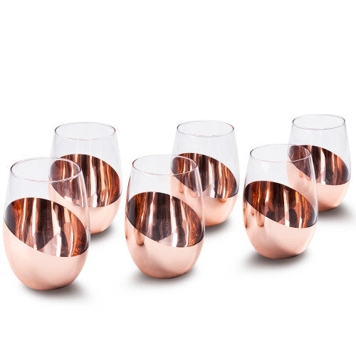 Large 17oz Stemless Copper Wine Glasses, Set of 6-MyGift