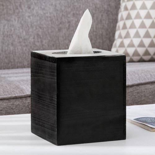 Black & White Wood Square Tissue Box Cover