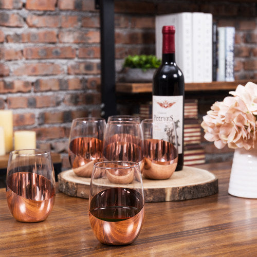 Large 17oz Stemless Copper Wine Glasses, Set of 6-MyGift