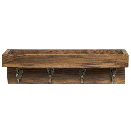 Short Dark Brown Wood Entryway Shelf w/ 4 Hooks-MyGift