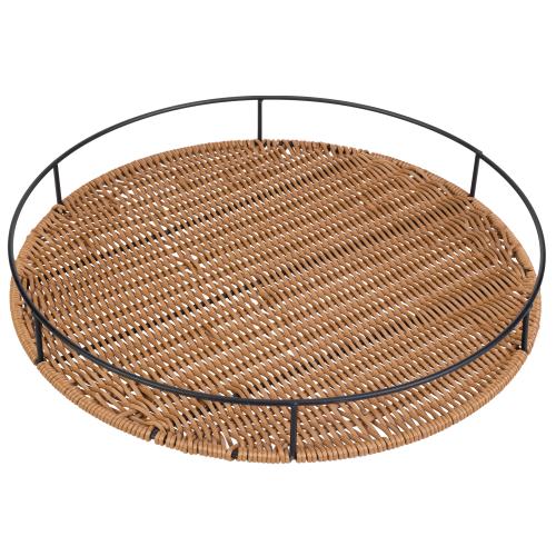 Round Woven Rattan Tray with Metal Frame-MyGift