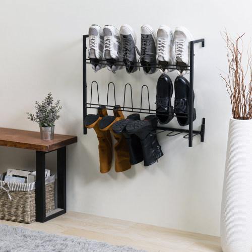 Wall Mounted Black Metal Wire 9-Pair Boot & Shoe Rack - MyGift