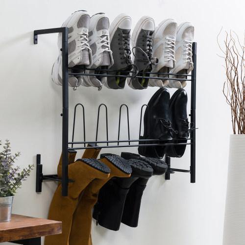 Wall Mounted Black Metal Wire 9-Pair Boot & Shoe Rack - MyGift