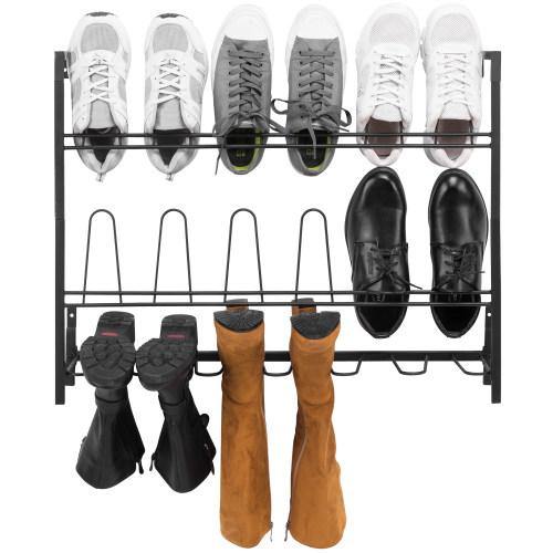 Wall Mounted Black Metal Wire 9-Pair Boot & Shoe Rack - MyGift