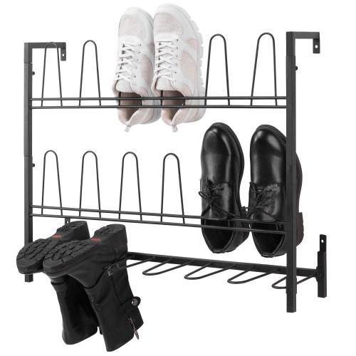 Wall Mounted Black Metal Wire 9-Pair Boot & Shoe Rack - MyGift