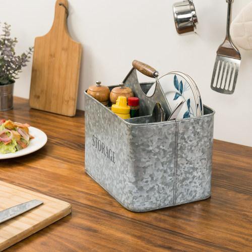 Rustic Galvanized Silver Metal Kitchen Organizer Caddy - MyGift