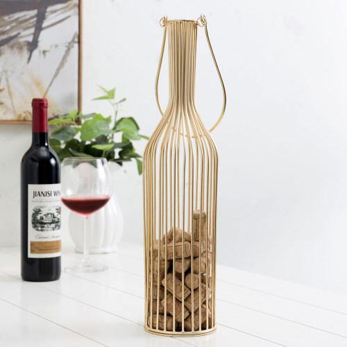 Decorative Brass Metal Wine Bottle Design Cork Basket - MyGift