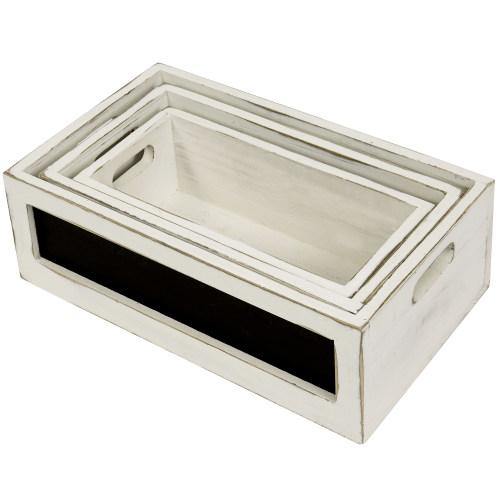Distressed White Wood Nesting Crates w/ Chalkboard Panels - MyGift