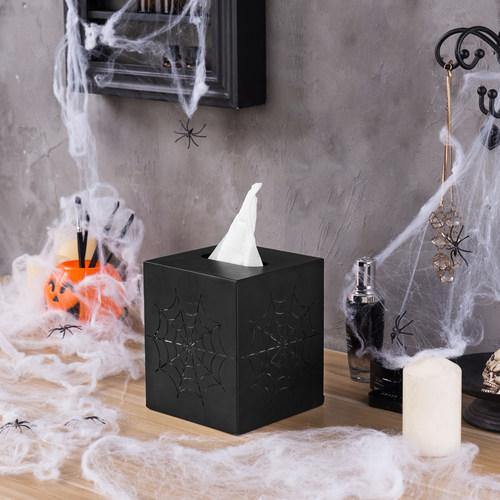 Spider Web Design Black Metal Square Tissue Box Cover