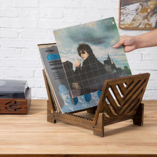 Vintage Dark Brown Wood Vinyl Record Holder - MyGift