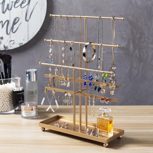 Metal Jewelry Organizer with Ring Tray, Gold - MyGift