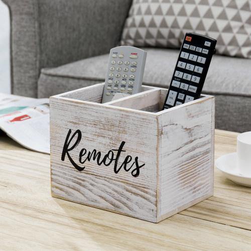 Shabby Whitewashed Wood Remote Control Organizer