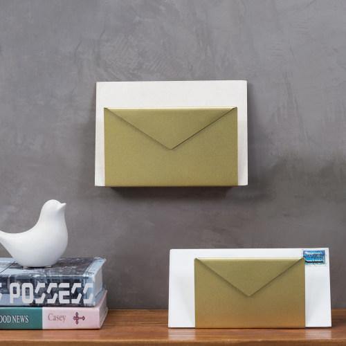 Wall-Mounted Brass Metal Mail Sorter with Envelope Design, Set of 2