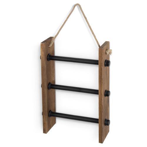 Wall-Hanging Industrial Pipe & Burnt Wood Hand Towel Ladder - MyGift