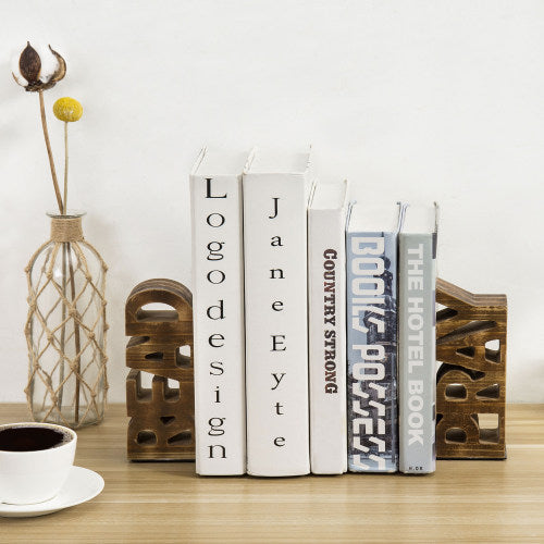 Burnt Brown Wood Read & Pray Bookends, Set of 2-MyGift