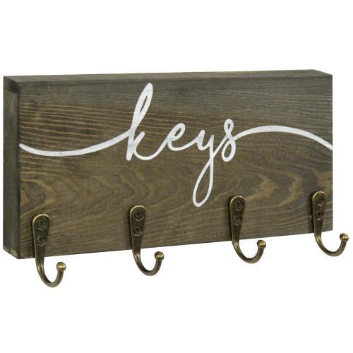 Rustic Gray Wood Key Rack with Hooks - MyGift