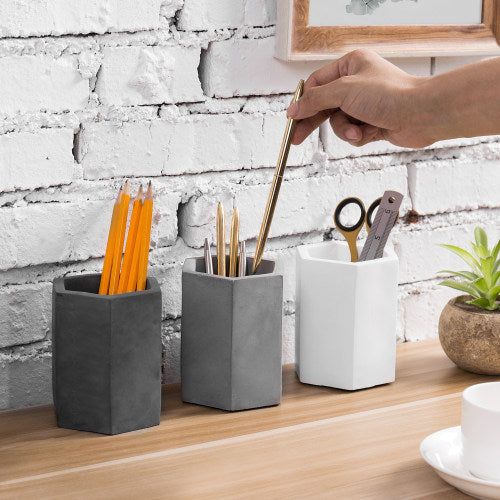 Hexagon Concrete Pencil Cup Set, Black, Gray & White