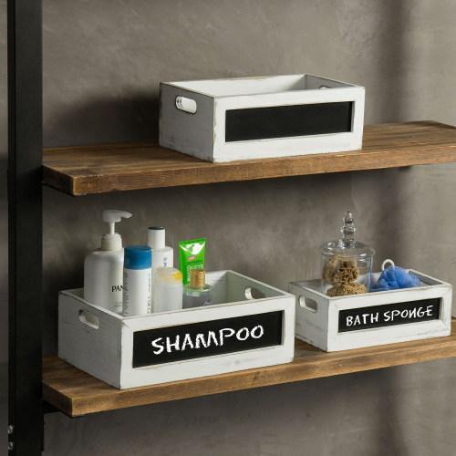 Distressed White Wood Nesting Crates w/ Chalkboard Panels