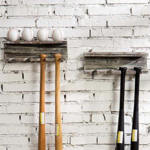 Torched Wood Baseball Bat and Ball Storage Shelf, Set of 2