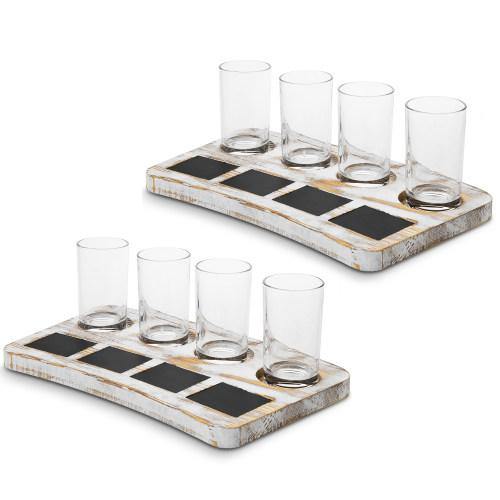 Whitewashed Wood Beer Flight Tray with Chalkboard Labels, Set of 2 - MyGift