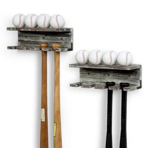 Torched Wood Baseball Bat and Ball Storage Shelf, Set of 2 - MyGift