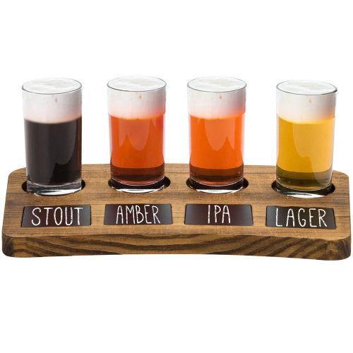 Dark Brown Wood Beer Flight Tray with Chalkboard Labels - MyGift