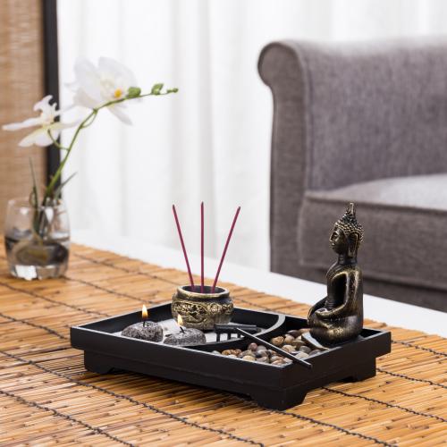 Buddha Statue Zen Garden w/ Incense Burner