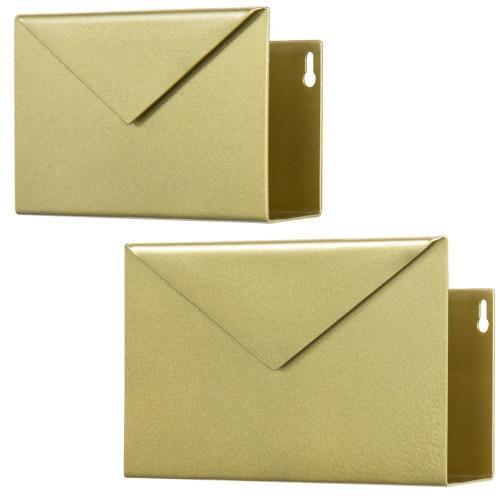 Wall-Mounted Brass Metal Mail Sorter with Envelope Design, Set of 2 - MyGift