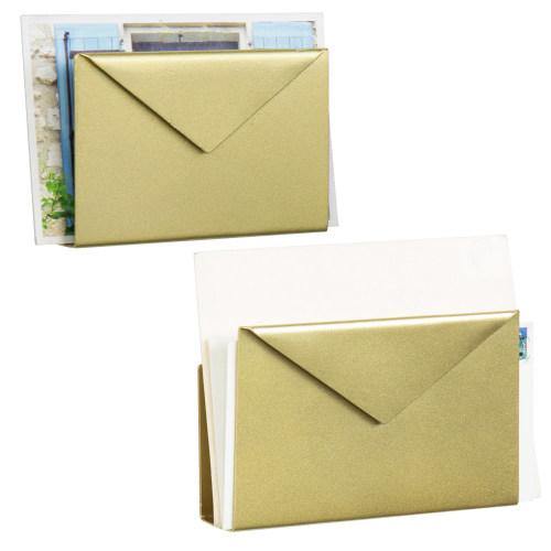 Wall-Mounted Brass Metal Mail Sorter with Envelope Design, Set of 2 - MyGift