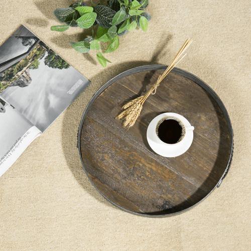 Galvanized Metal & Distressed Wood Round Serving Tray - MyGift