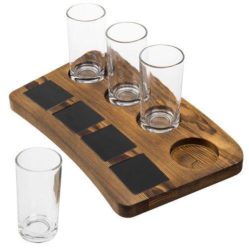 Dark Brown Wood Beer Flight Tray with Chalkboard Labels - MyGift