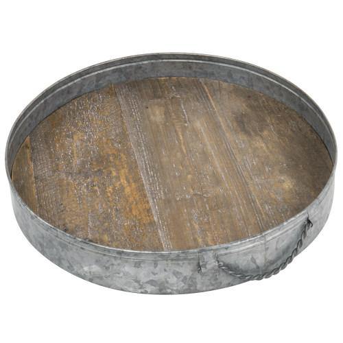 Galvanized Metal & Distressed Wood Round Serving Tray-MyGift