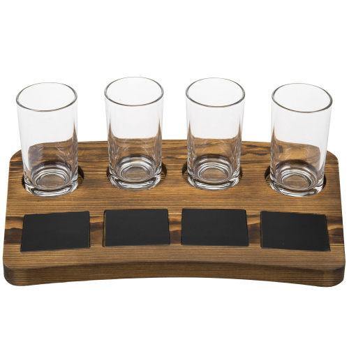 Dark Brown Wood Beer Flight Tray with Chalkboard Labels - MyGift