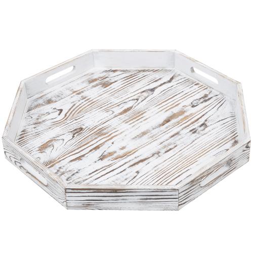 Whitewashed Wood Octagonal Serving Tray-MyGift