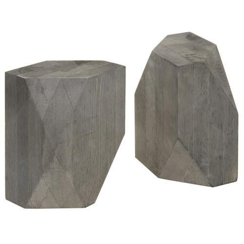 Geometric Style Gray Wood Bookends - MyGift