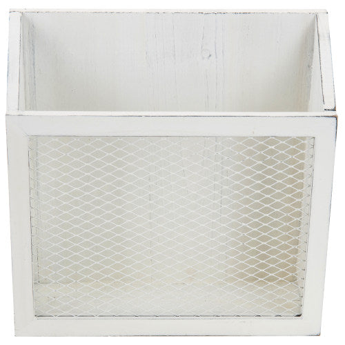 Vintage White Wood & Chicken Wire Magazine Holder-MyGift