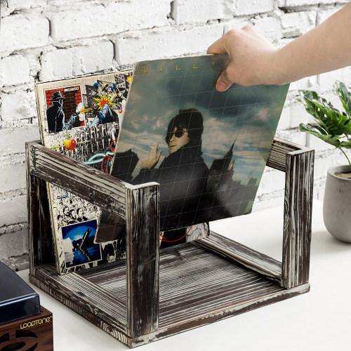 Torched Solid Wood Vinyl Record Crate - MyGift