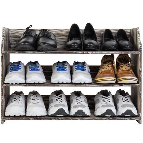 Rustic Torched Wood Shoe Rack - MyGift