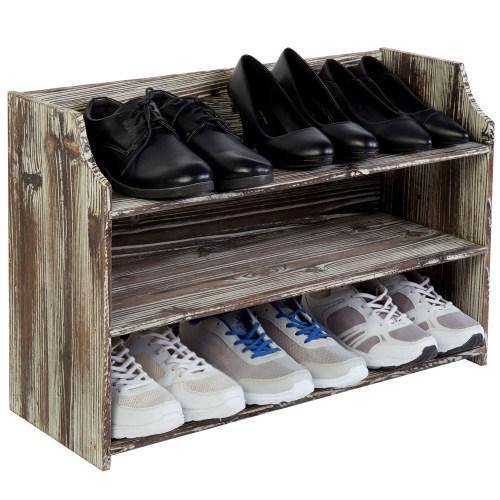 Rustic Torched Wood Shoe Rack - MyGift