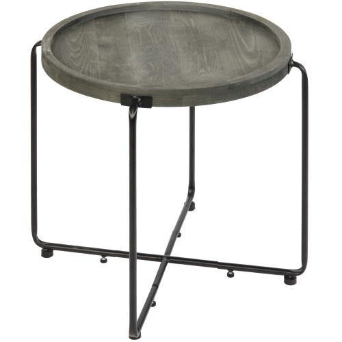 Vintage Gray Solid Wood and Black Metal Coffee Table - MyGift