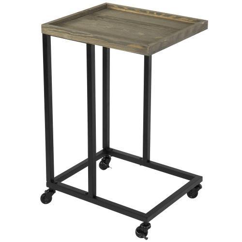 Gray Wood & Black Metal Under Couch Side Table with Wheels - MyGift