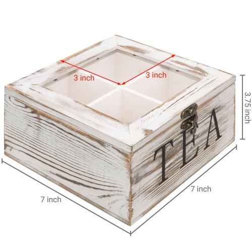 Whitewashed Wood Tea Box with Clear Lid-MyGift