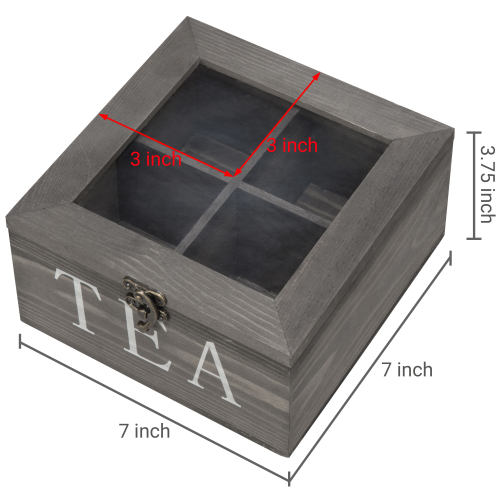 Rustic Gray Wood Tea Storage Box with Clear Lid-MyGift