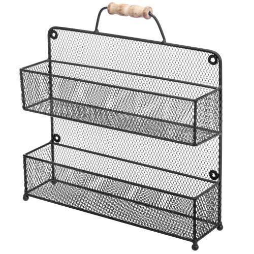 Black Metal Mesh Spice Rack with Rustic Wood Handle - MyGift