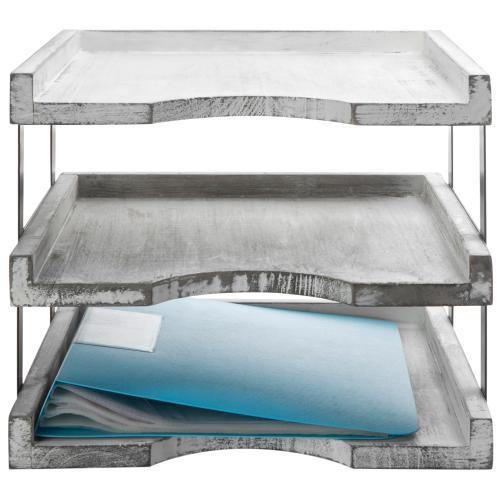 Vintage White Wood & Black Metal Document Tray - MyGift