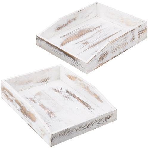 Whitewashed Stacking Wood Document & Paper Trays, Set of 2 - MyGift