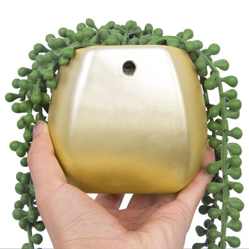 Wall-Mounted Artificial String of Pearls in Brass Ceramic Planters, Set of 2-MyGift