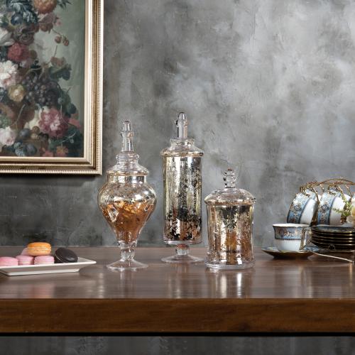 Silver Mercury Glass Apothecary Jars, Set of 3