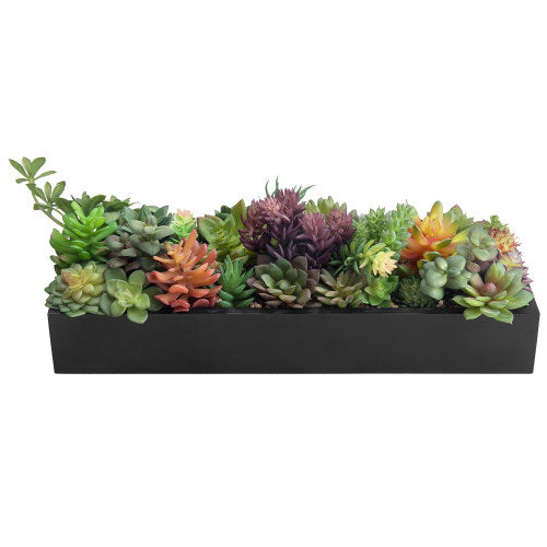 Artificial Succulent Plants in Modern Black Wood Planter-MyGift