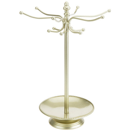Brass-Tone Metal Jewelry Organizer Rack w/ Ring Tray-MyGift